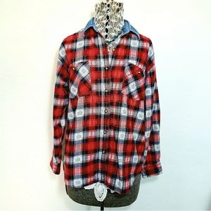 Vintage Oversized Chambray and Flannel Long Sleeve Shirt